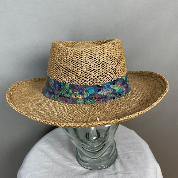 Vintage DPC Dorfman Pacific Co Straw Hat Tropical Trim Parrots Floral Vacation - Picture 1 of 14